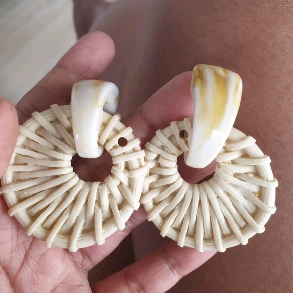 Boho drop statement tan earrings Neutral artsy Resin Festival casual 💖 2/$30 - Picture 5 of 14